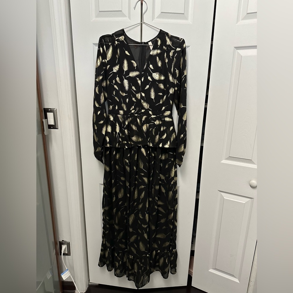 Peplum Style Boho Dress Black Gold